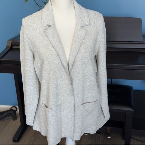 Eileen Fisher Knit Organic Cotton Blazer Stone Gray Women’s size Large Petite - Picture 1 of 13